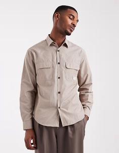 Рубашка свободного кроя в полоску с нашивкой в виде рабочей одежды коричневого цвета Asos Design