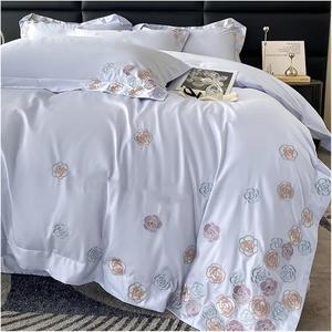 Generic Комплект постельного белья из египетского хлопка с цветочной вышивкой Blue