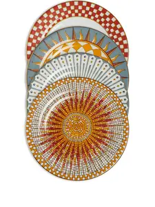 Набор из четырех тарелок с геометричным принтом La Doublej, оранжевый