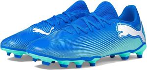 Футбольные бутсы Puma Men's Future 7 Play Firm для искусственного газона, белый/голубой