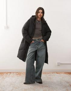 Удлиненный пуховик Noisy May с капюшоном, черного цвета