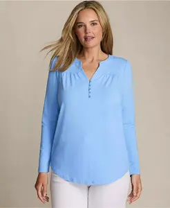 Женская туника больших размеров с длинным рукавом из лёгкого джерси с вырезом Lands' End, синий