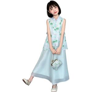 Детский комплект из двух предметов: юбка с отложным воротником, средней длины PROTECTCAMEL, зеленый