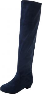 Женские сапоги до середины икры Осень и зима Мода Однотонные Простые Удобные С толстой подошвой Задняя молния Закругленные Узкие сапоги Generic, Blue