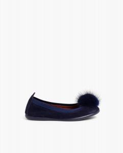 Кожаные балетки для девочки с помпоном Pisamonas, темно-синий