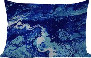 Подушка для улицы - Мрамор - Синий - Акварель - 60x40 см - Устойчива к погодным условиям - Подушка для отдыха - Декоративная подушка - Подушка для дома MuchoWow