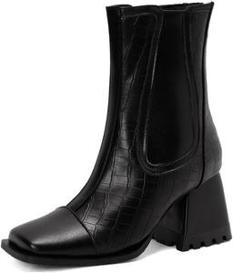 Женские ботильоны с квадратным носком, массивным каблуком и высокой пяткой, на щиколотку, с задней молнией, двухцветные, зимние, нарядные, короткие JOEUSTY, Black-Velvet Lined