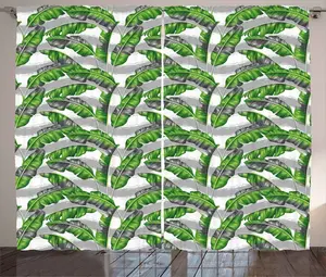 Шторы ABAKUHAUS Boho Rustic, дизайн Банановый лист, универсальные ленточные шторы для гостиной с петлями и крючками, 280 x 245 см, цвет: светло-серый, охотничий зеленый Abakuhaus