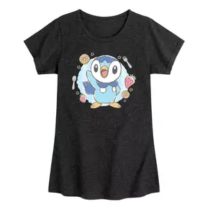 Футболка с принтом Piplup из Pokemon Cafe для девочек 7-16 лет Licensed Character, цвет heather black