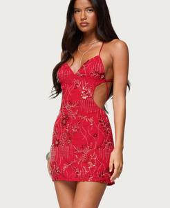 Женское мини-платье Annalee из шифона без спинки, расшитое бисером Edikted, Red