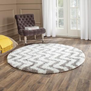 Ковер SAFAVIEH, 153 x 153 см, Barcelona Shag Collection, круглый, Ivory & Silver, ручной работы шеврон, толщиной, идеально подходит для помещений с высокой проходимостью в гостиной, спальне (BSG320A)