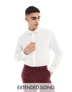 Белая льняная рубашка классического кроя с клубным воротником ASOS Wedding