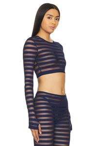 Укороченный топ с длинными рукавами и круглым вырезом Norma Kamali, синий