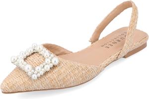 Женские балетки Journee с открытой пяткой, заостренным носком и декором в виде жемчуга и рафии, слайдеры Hannae Journee Collection, Natural