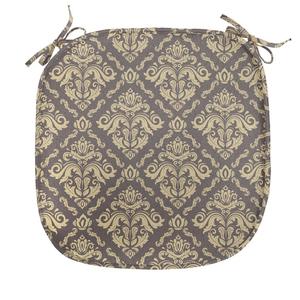 ABAKUHAUS Подушка на обеденный стул в восточном стиле, старинный фигурный дамасский узор, декоративная водонепроницаемая подушка с ремнями для кухонных сидений, 40 см x 40 см, серо-коричневый и бежевый
