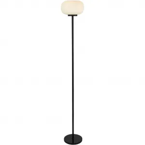 Напольная лампа Lumina Floor Lamp - черный металл и матовое ребристое стекло E27 1 шт. Searchlight, Matt Schwarz und Weiß