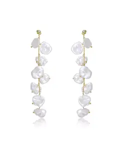 Элегантные серьги-подвески из стерлингового серебра с покрытием из 14-каратного золота и настоящим пресноводным жемчугом Genevive, gold