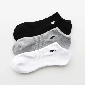 Комплект из 3 пар: ворсистые носки для кроссовок с поддержкой свода стопы и оригинальным акцентом Polo Ralph Lauren, цвет 04. Black X Gray X White