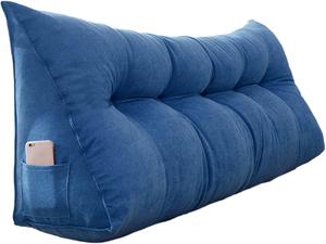Generic Треугольная подушка для изголовья с наполнителем, 6 застежек, синяя Blue