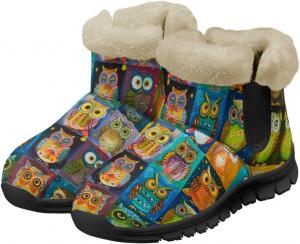 Женские зимние ботинки Jeiento Cute Owl с мехом, утепленные рабочие ботильоны с противоскользящей подошвой, Color Owl