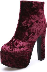 Женская мода LYYSKY Супервысокие босоножки на платформе, замшевые ботильоны с круглым носком и задней молнией, Wine Red