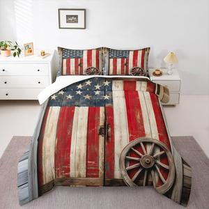 Erosebridal Комплект постельного белья Country Barn Door в стиле фермерского дома с винтажным принтом в красно-синих тонах, Red Blue White