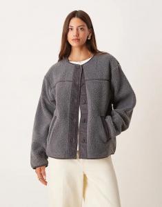 Кардиган ASOS DESIGN из искусственного флиса с отделкой в ​​стиле бордового цвета, антрацитовый