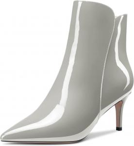 Женские ботильоны Aachcol, короткие сапожки, зауженный носок, на молнии, стойкий каблук средней высоты, лаковая кожа, 2,5 дюйма, Grey