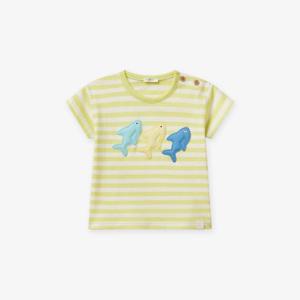 Футболка Benetton с полосатой аппликацией на подкладке, лаймовый