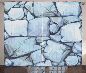 Штора ABAKUHAUS "Бульбоустоун Рустик", стены коттеджного дома, спальня, присборенная ленточная штора с петлями и крючками, 280 x 245 см, светло-голубой и баклажановый Abakuhaus