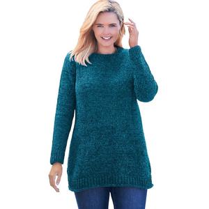 Женщина в женском синельном свитере больших размеров с круглым вырезом Woman Within, цвет Deep Teal
