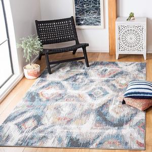 Ковер SAFAVIEH, 244 x 305 см, - коллекция Phoenix - большой - Ivory & Blue, современный бохо с эффектом потертости, не линяет и легко чистится, идеально для гостиной, спальни, офиса, столовой (PHX256A)