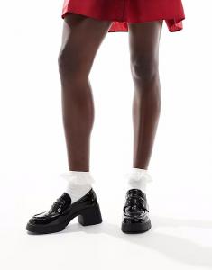 Черные лакированные туфли-лоферы Scribble на массивном среднем каблуке Asos Design