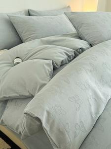 MIDO HOUSE Комплект постельного белья из 4 предметов, простыня на резинке 180x200 см, 100% хлопок, жаккард, цвет светло-голубой