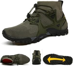 Мужские походные ботинки Водонепроницаемые Нескользящие Туристические кроссовки Дышащие для кемпинга, рыбалки и прогулок по реке Qacksv, зеленый