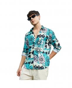 Мужская рубашка морского зеленого цвета с абстрактным принтом Campus Sutra, Green