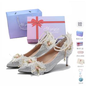 Take the Qin Туфли на шпильке 8 см женские серебристые подарочный набор Fairy Flower 6 см шампань золото[Подарочная упаковка](Включает подарок)