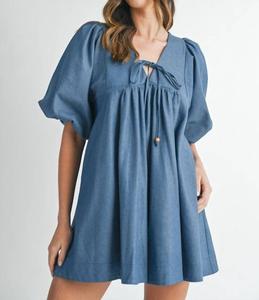 Джимовое мини-платье с пышными рукавами в стиле бэби-долл MABLE, Babydoll