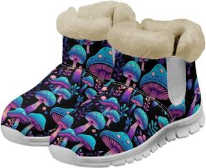 Зимние ботинки Howilath с принтом грибов для женщин, противоскользящие с меховой подкладкой, пушистые снежные сапоги, Trippy Mushroom