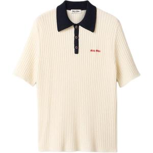 Рибленый кашемировый поло MIU MIU, бежевый