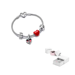 Pandora Серебряный браслет 925 пробы с эмалью и синтетическим цирконием для женщин, серебро