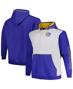 Мужская контрастная худи с молнией и стежками Golden State Warriors Big Tall в цветах Royal/Heather Gray Fanatics