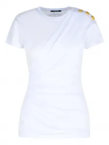 Драпированная футболка с пуговицами на плечах Balmain, белый