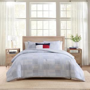 Tommy Hilfiger Комплект постельного белья, размер 97х190 см (Twin XL), простыня на резинке, пододеяльник, наволочка, хлопковый, текстурированная ткань, средней плотности, сертифицирован Oeko-TEX, цвет Hamptons Patchwork Blue