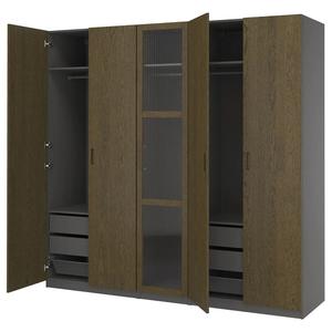Гардероб PAX/TONSTAD IKEA, 250x60x236 см, цвет dark grey brown/stained oak veneer glass