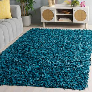 Ковер SAFAVIEH, 153 x 244 см, Leather Shag Collection, Light Blue, ручной вязки, современная кожа, идеально для помещений с высокой проходимостью в гостиной, спальне (LSG511L)