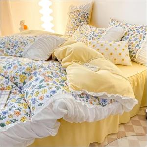 Generic Комплект постельного белья в стиле принцесса с цветочным принтом и рюшами