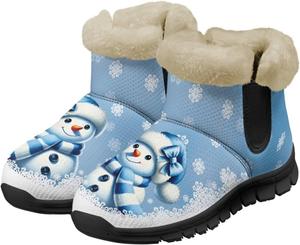 Женские зимние ботинки Jeiento с мехом, утепленные, уличные ботильоны, Christmas Snowmen -Blue