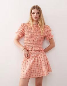 Reclaimed Vintage - Розовый клетчатый топ в стиле вестерн с оборками и рукавами-фонариками