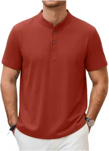 Мужская повседневная рубашка-поло 2026, короткий рукав, лен, стойка